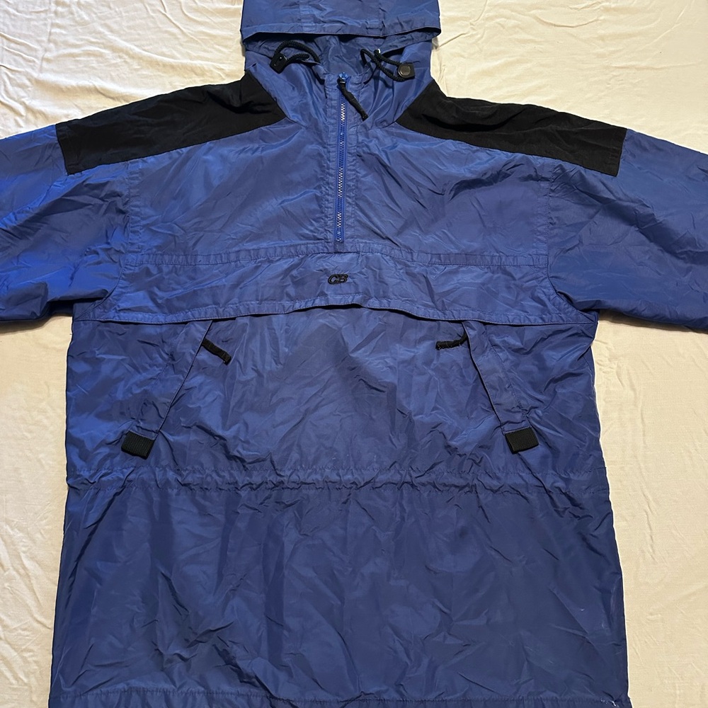 Vintage CB Sports Blue & Black Nylon Pullover Windbreaker Jacket – Men’s Large
